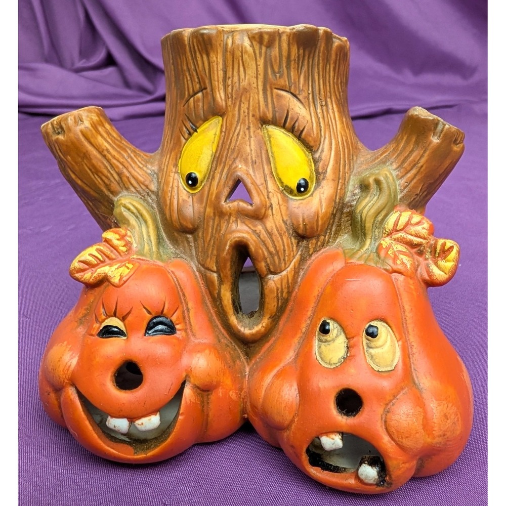 Halloween Jack-O-Lantern Ceramic Tea Light Votive Candle Holder Spooky Tree